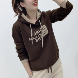 Fashionable Hooded Sweatshirt for Women Autumn and Winter 2025 New Versatile Korean Style Casual Velvet Thickeneded Long-Sleeved Top