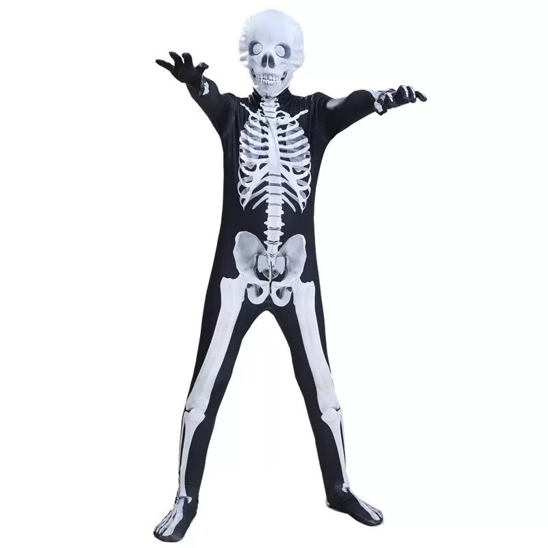 男の子用ハロウィンコスチューム、光る怖い骸骨の幽霊服、パーティー用ロールプレイングコスチューム