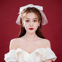 Collar certificate registration small head yarn new brides short and simple to cover butterfly knot white yarn gown accessories and makeup styling