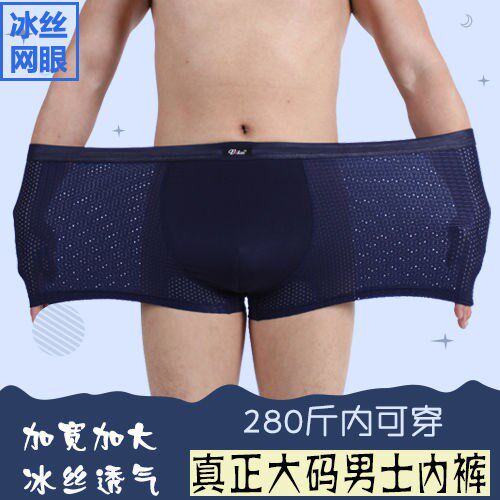 Large size male ice silk underpants fatter mesh thin elastic breathable high waist four-corner pants widening to increase 220 catty