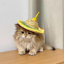 Dog straw hat spring and summer pet bamboo dragonfly hat cat sun hat small medium and large dogs cute shooting props