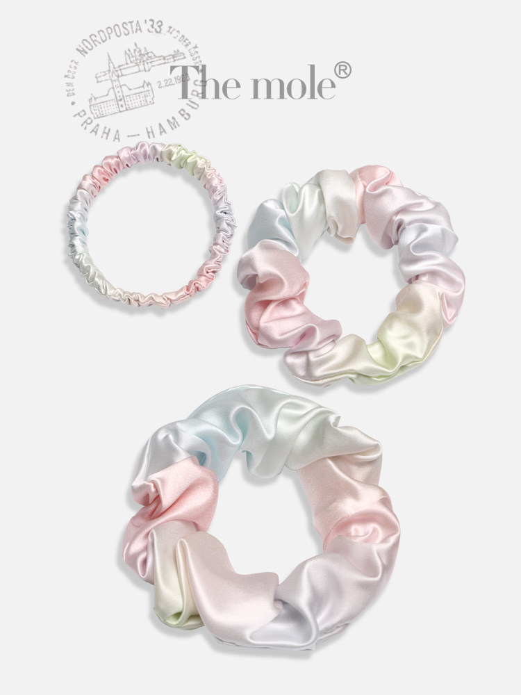 The Mole Original Temperament Real Silk Hair Circle Large Intestine Ring Silk Mulberry Silk Ins Rainbow Hair Ring 3 High Stretch-Taobao
