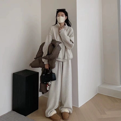 Кашемировый утепленный спортивный костюм для отдыха, комплект, удерживающий тепло свитшот