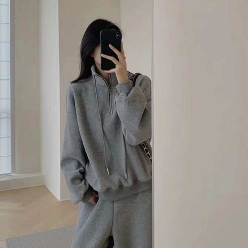 Кашемировый утепленный спортивный костюм для отдыха, комплект, удерживающий тепло свитшот