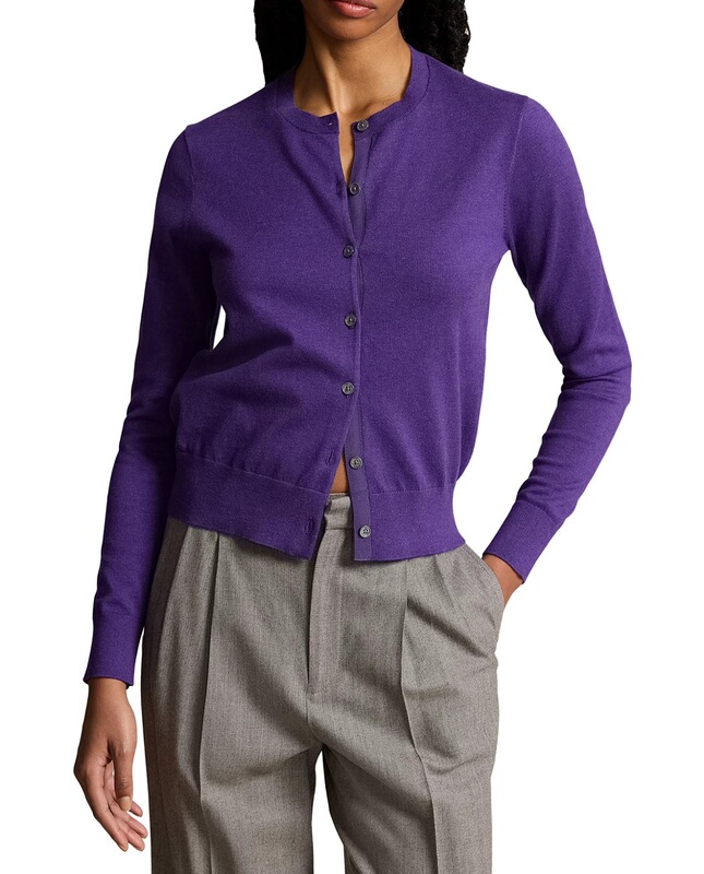 Women's Pima Cotton Round Neck Long Sleeve Cardigan