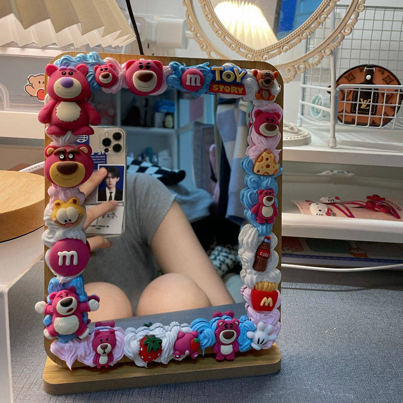 Small Red Book The Same Diy Cream Glue Strawberry Bear Mirror Makeup Mirror With Accessories Decoration Send Bestie Birthday Present 