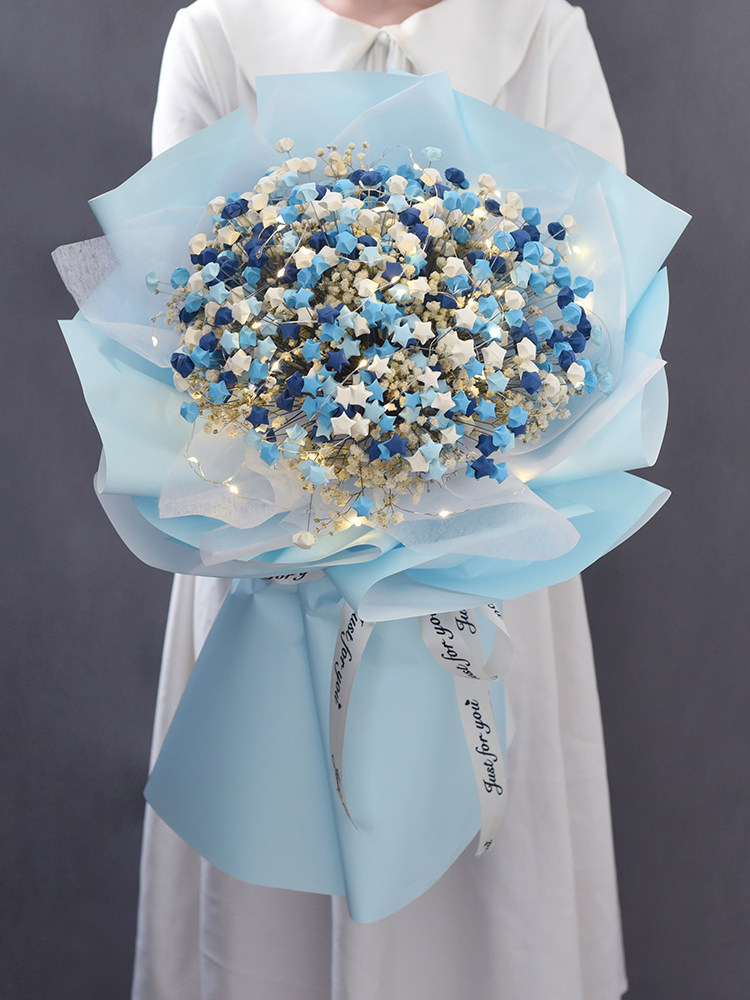 Folding star bouquet DIY material package wishing five-pointed star origami handmade gypsophila birthday Valentine's Day gift