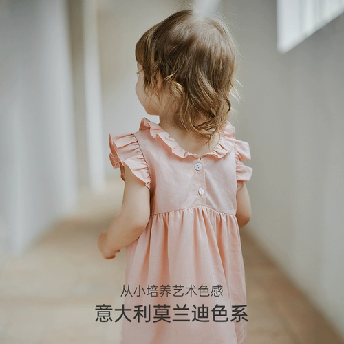 Летнее платье-комбинация для девочек, юбка, наряд маленькой принцессы, короткий рукав, свободный крой