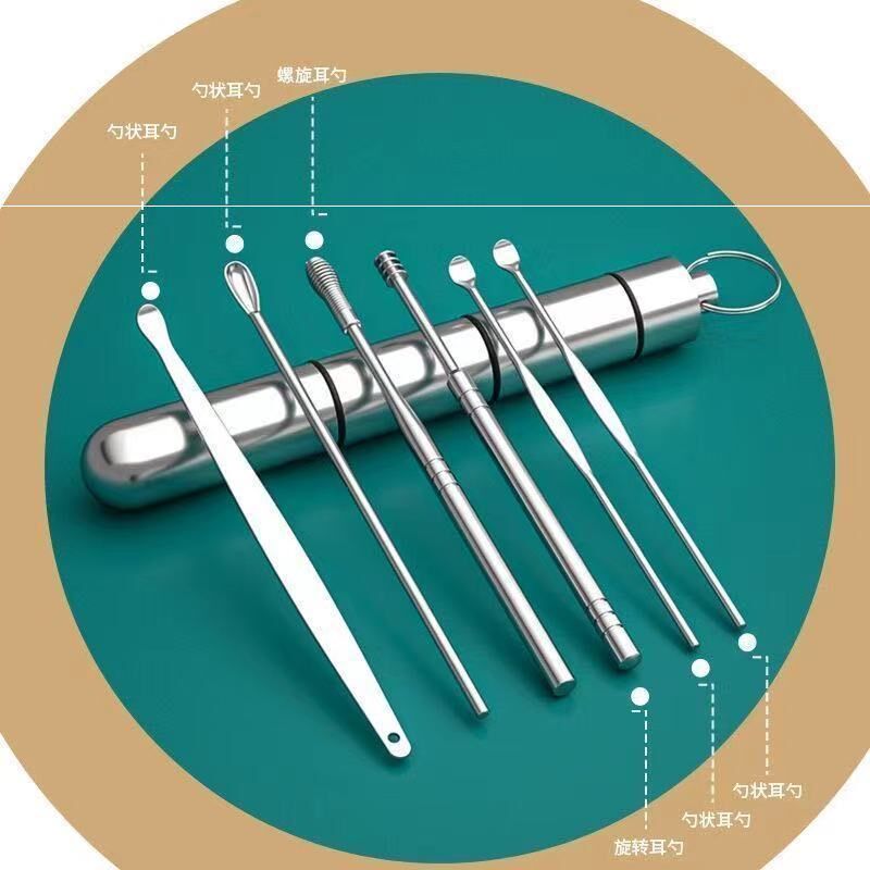 Dig ear and dig ear ear ear ear - dig adult with ear - tool set to clean stainless steel 6 pieces