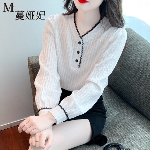 Early autumn white chiffon shirt women's clothing spring and autumn 2022 new foreign temperament long-sleeved bottoming shirt top