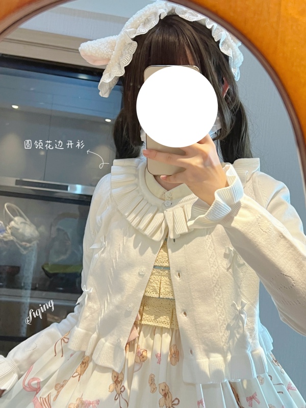 Original Cherry Lace Cardigan Lolita Soft Girl Cute Girl Spring and Autumn Women's Short Sweater Knitted Jacket