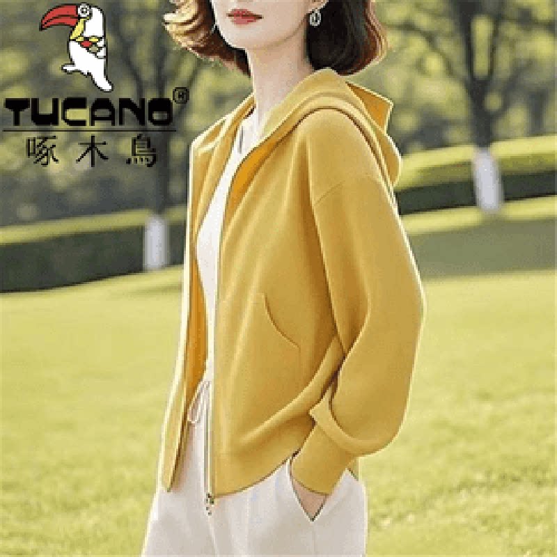 Тонкий срез Woodpecker/плюс бархатный модный однотонный свитер-жакет с длинными рукавами, новинка осени и зимы 2025 года, повседневный топ с капюшоном Изображение 1