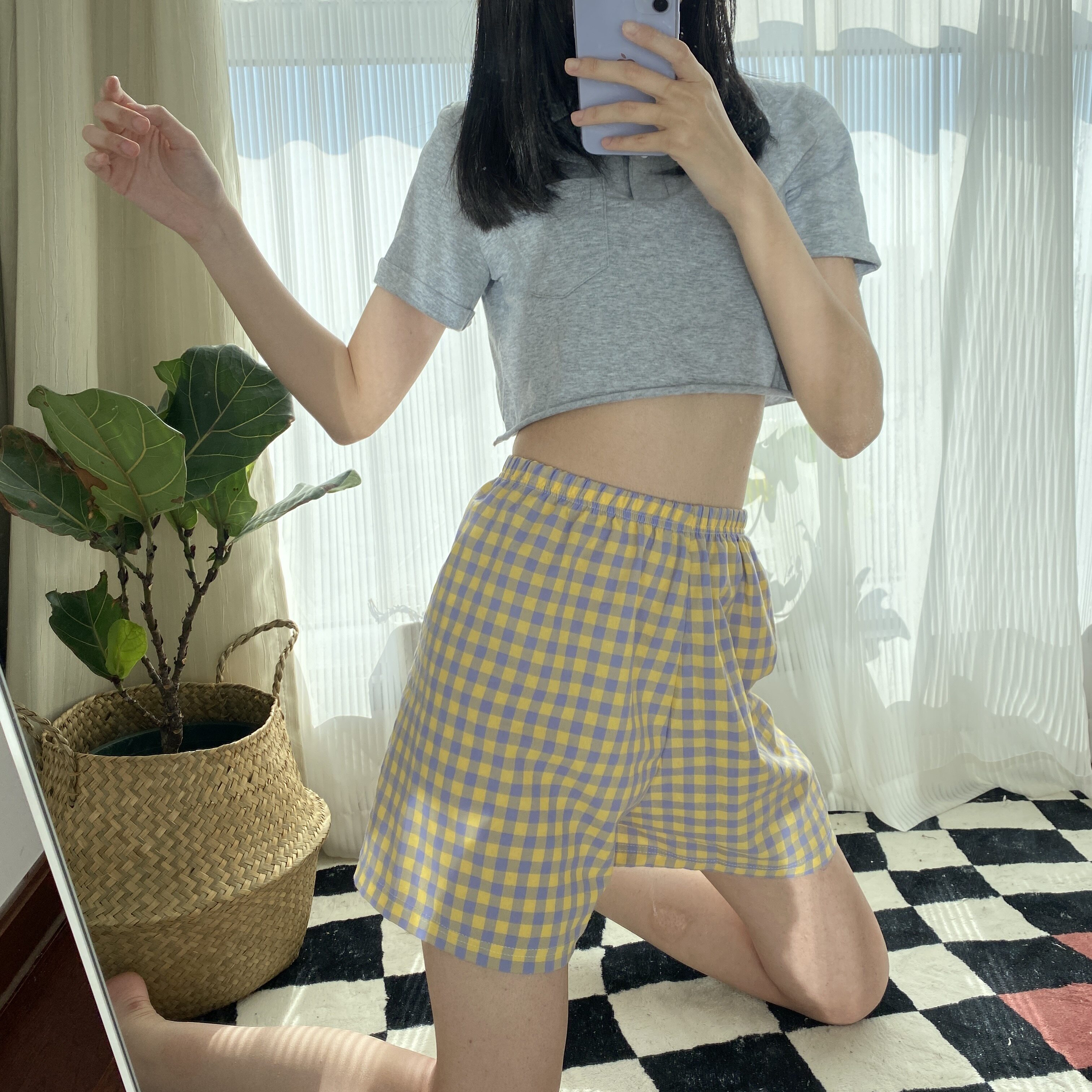 Cute floral shorts in cotton pajama pants summer cotton thin cool breathable small floral home pants casual plaid pants