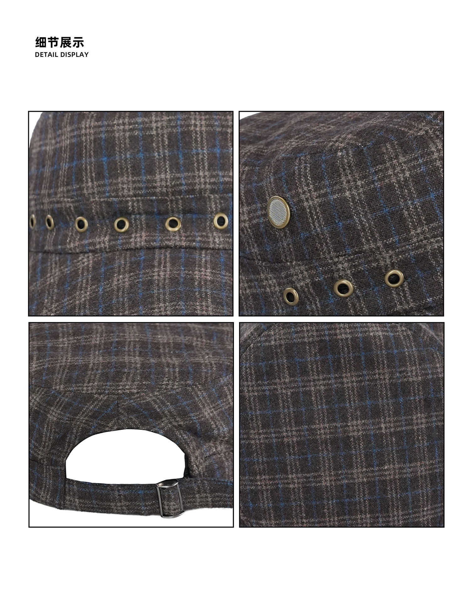 LIBERAFIT Wool Plaid Flat-Top Curved-Brim Cap