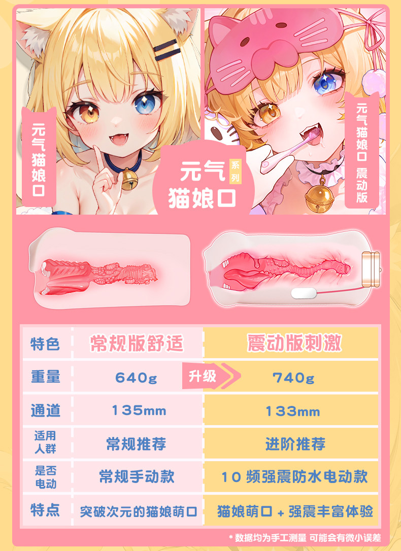 YUU元气猫娘口交飞机杯震动版男用口爱电动自慰圣杯