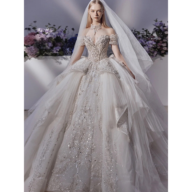 Heavy Work Bride Wedding Dress 2023 New Autumn/Winter Main Dress Superior Wedding Dress Pregnant pregnant woman Big code Little Subfat mm Winter-Taobao