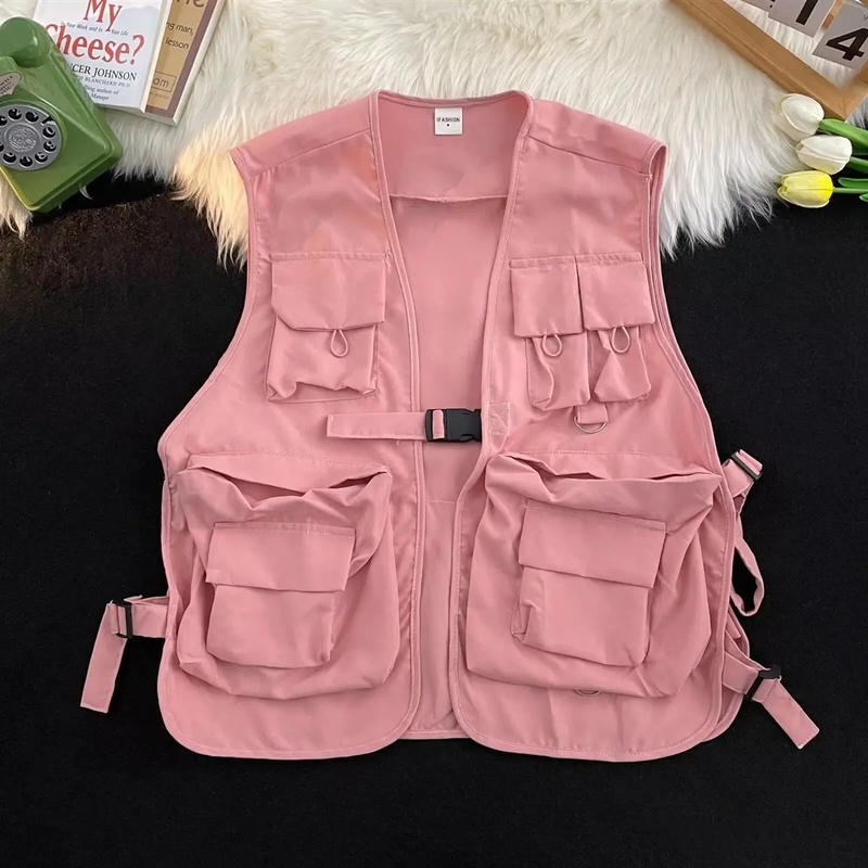 150kg Plus Size Japanese Style Functional Work Vest Women's Summer Trendy Brand Thin Outwear Pink Waistoutwear Jacket Vest 150kg Plus Size Japanese Style Functional Work Vest Women's Summer Trendy Brand Thin Outwear Pink Waistoutwear Jacket Vest