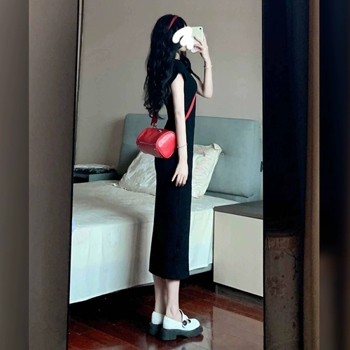 Черная цветная футболка с коротким рукавом, летнее платье, длинная юбка, 2025 года, с акцентом на бедрах, облегающий крой