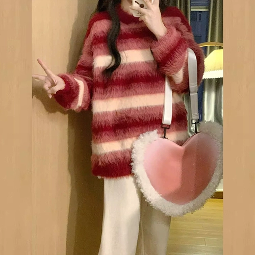 Красный бархатный демисезонный свитер, оберег на день рождения, свободный крой