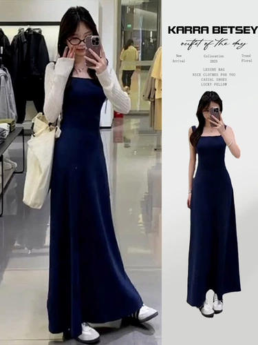 Синее летнее платье, корсет, поясная сумка, юбка, подходит для подростков, французский стиль, с акцентом на бедрах