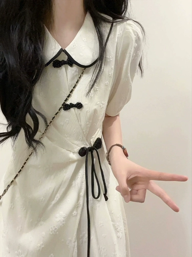 Белая этническая летняя небольшая дизайнерская длинная юбка, китайский стиль, этнический стиль, цветочный принт