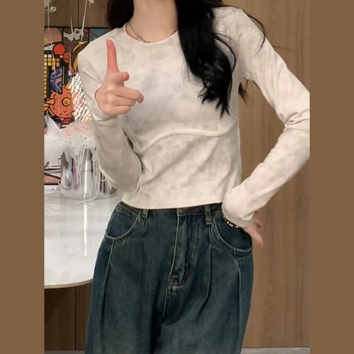 Лонгслив, утепленная базовая приталенная футболка, осенний