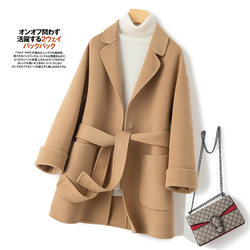 New autumn and winter double-sided cashmere coat for women with lace-up autumn and winter small high-end loose woolen coat Hepburn style