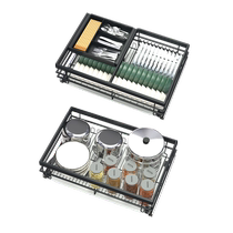 Italian Basket Kitchen Cabinet Double Layer Drawer Opening Door Solid Stainless Steel Inner Dish Plate Storage Rack