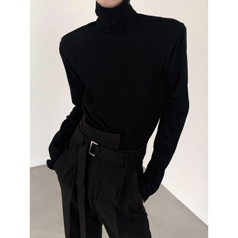 Autumn Mountain Style/Everyone Has One: Soft Padded Shoulder High-Neck Base Layer Shirt for Men, Winter Black Inner Layer with a High-End Feel, Long-Sleeve T-Shirt