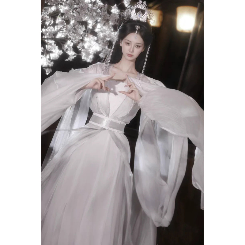 Tang Lin Ge White Hanfu Daily Wear Fairy-Like Fluttering Heroine Ancient Costume Complete Set for Film and Stage Performances Tang Lin Ge White Hanfu Daily Wear Fairy-Like Fluttering Heroine Ancient Costume Complete Set for Film and Stage Performances