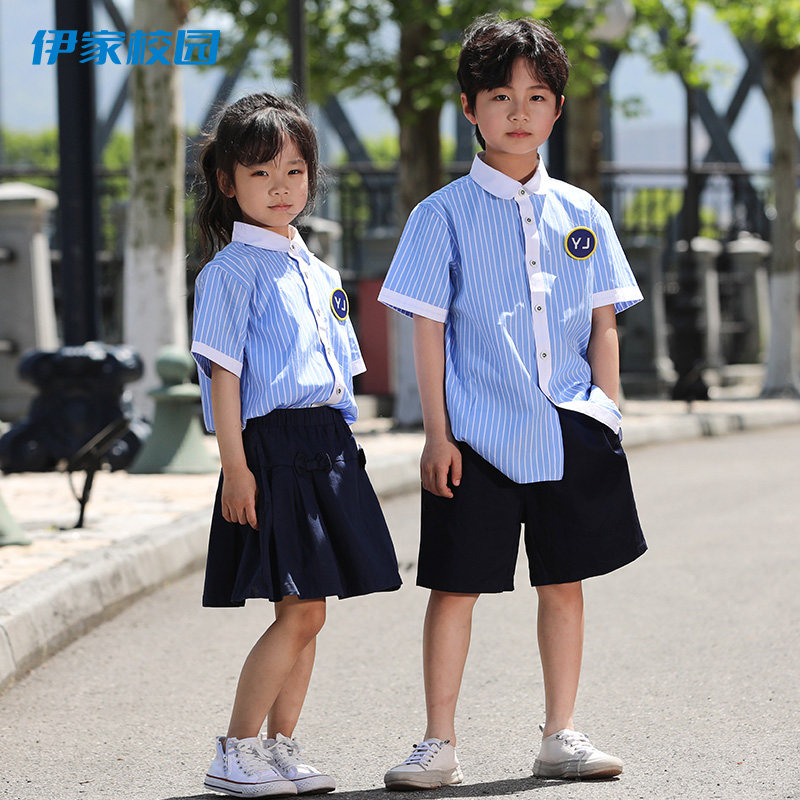 Summer school uniform primary school students kindergarten uniform sportswear summer custom college style class uniform short-sleeved T-shirt suit