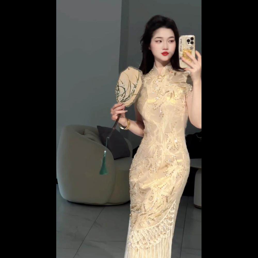 Новый китайский стиль, достойная атмосфера, платье для помолвки cheongsam, высококачественное легкое роскошное платье для тостов в тяжелой промышленности, свадебное платье