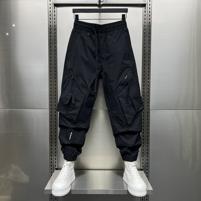 Trendy Japanese-Style Jogger Cargo Pants for Men, Summer Thin Quick-Dry Breathable Harem Pants, Korean Style Black Slimming Casual Pants
