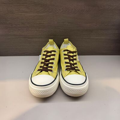 Yellow thick-soled canvas shoes, women's casual round-toed cross-laced breathable sneakers, bright dopamine low-top shoes