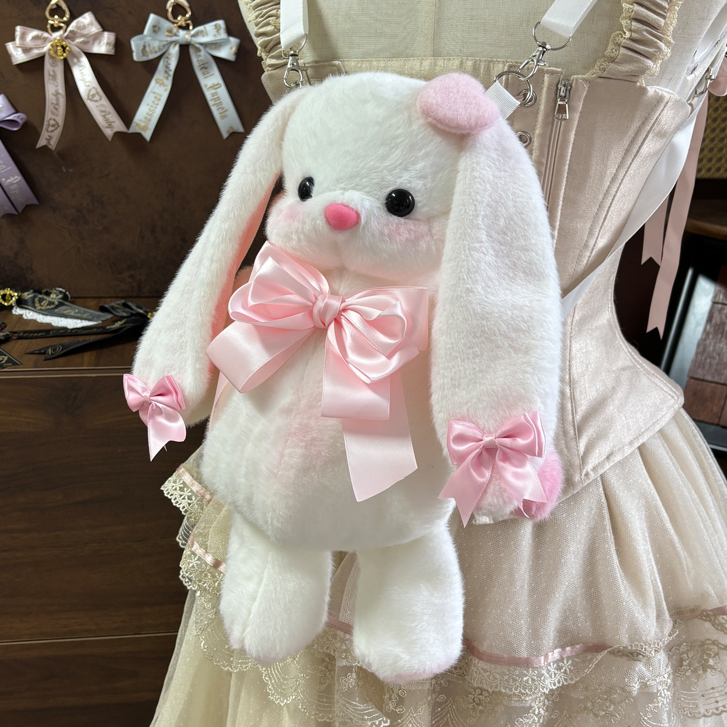 耳の長いかわいいうさぎのぬいぐるみロリータうさぎ人形バッグバックパック/ショルダーバッグ（女性用）