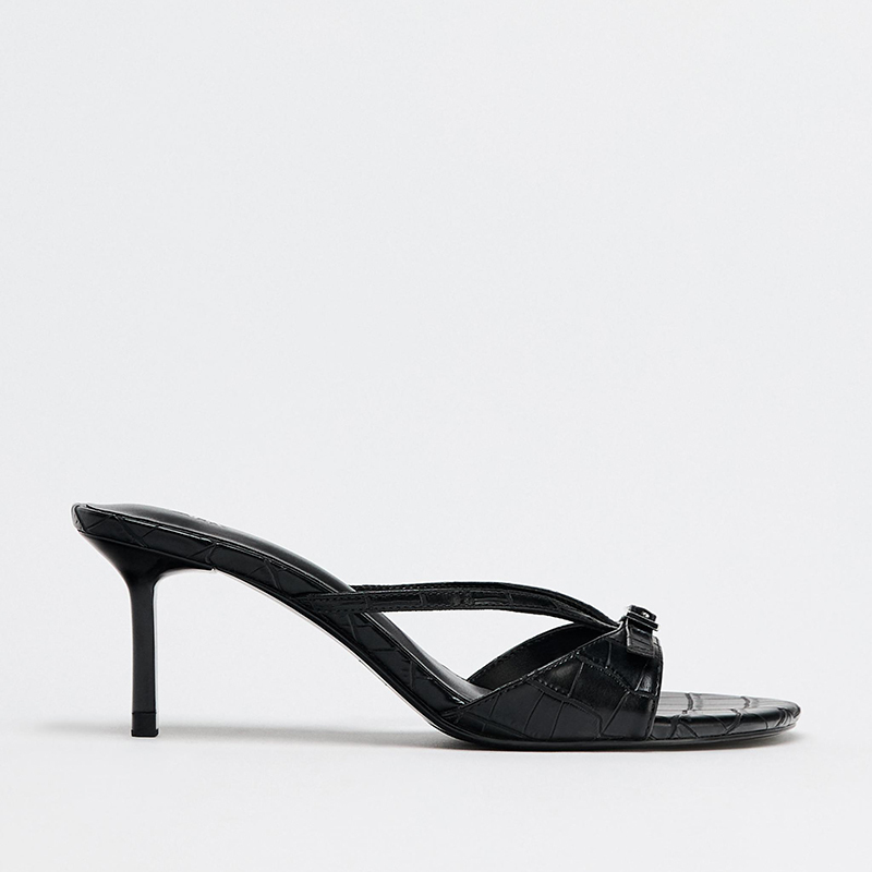 Za Women's Shoes 2026 Summer New Black Plaid Buckle High Heels Round Toe Open Toe Outdoor Wear Thin Heel Sandals for Women