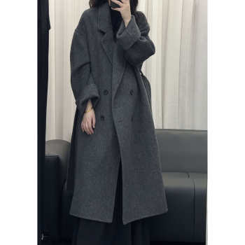 Women's high-end gray double-sided cashmere coat