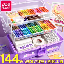 Deli oil pastel set heavy color crayon child safety diy colorful stick painting tool set primary school students super soft art painting kindergarten special 24 48 colors non-dirty hand washable