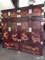 Zambian blood sandalwood African lobular red sandalwood two pieces of sandalwood carving wardrobe top box Chinese style antique mahogany furniture