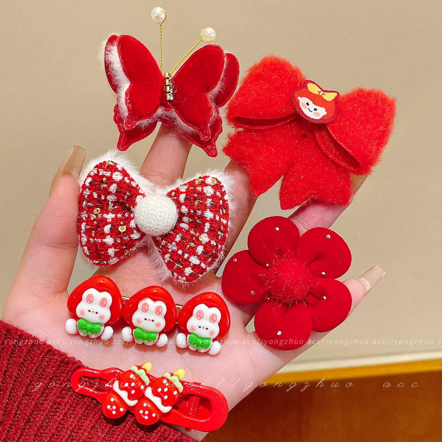 New Year Children's Hairpin Red Bow Duckbill Clip Hair Accessory Little Girl Bangs Side Clip Hairpin Hair Clip