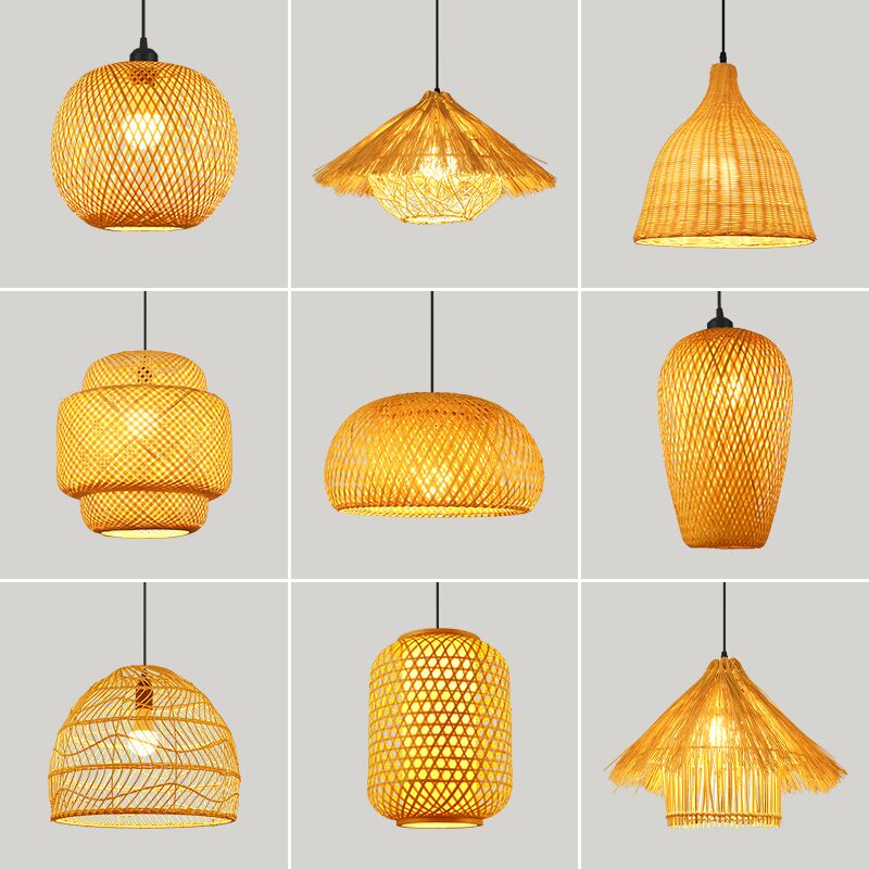 New Chinese-Style Antique Lanterns, Bamboo Bird's Nest Rattan Straw Hat Lampshades, Zen Tea Room Restaurant Hotel Lamps, Bamboo Chandeliers