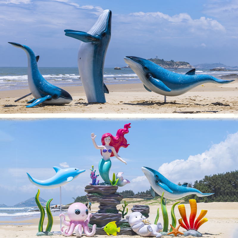 Fiberglass Simulated Whale Sculpture Outdoor Aquarium Water Park Beach Seaweed Shell Dolphin Decorative Ornaments