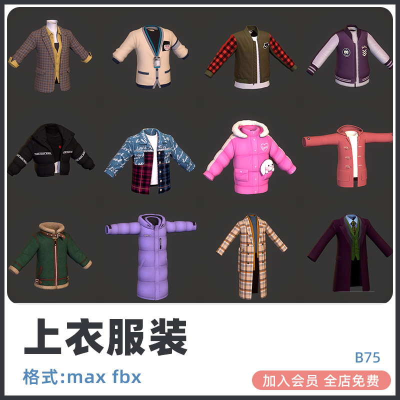 3D max卡通衣服上衣外套内衣maya卫衣C4D服装fbx模型建模渲染素材-cg男孩