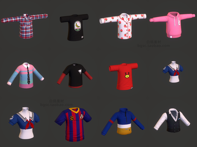 图片[4]-3D max卡通衣服上衣外套内衣maya卫衣C4D服装fbx模型建模渲染素材-cg男孩