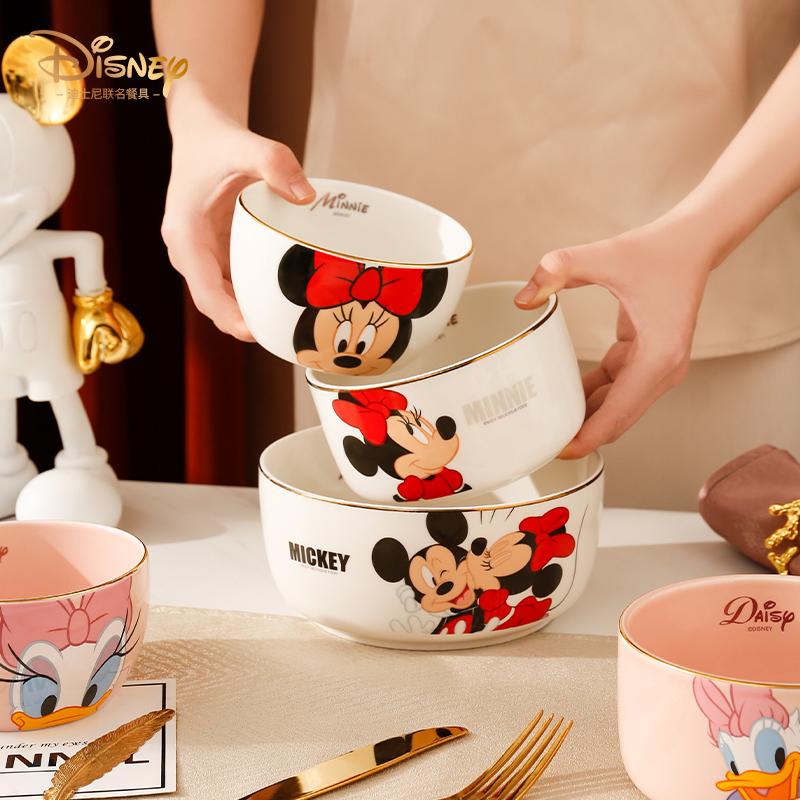 Disney Cartoon Tableware Ceramic Mickey Bowl Single Rice Bowl Dish Plate Home Cute Bowl and Plate Set