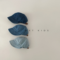 Baby sun protection hat spring and autumn washed denim solid color large brim peaked hat infant sun protection hat trendy