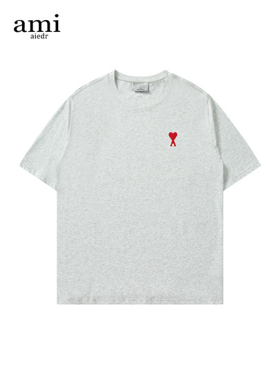 Футболка Ami Aiedr с короткими рукавами для мужчин и женщин, одинаковый стиль для пар, летний свободный крой, красное маленькое сердечко, официальный сайт, официальный флагманский магазин