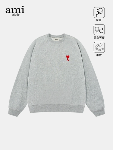 Официальная толстовка Ami AIEDR, базовая вышитая круглая шея для мужчин и женщин Американская высокая улица вершины