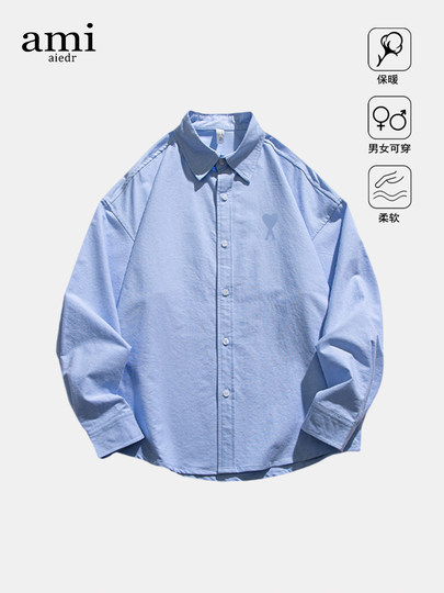 Официальная рубашка Ami Aiedr с длинными рукавами для мужчин и женщин, свободная повседневная рубашка, стильный топ американского модного бренда для мужчин