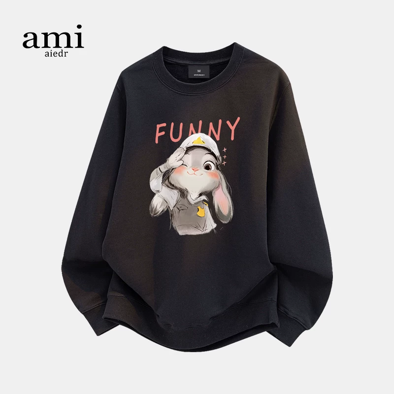Ami aiedr official Zootopia co-branded Nick Judy cartoon print couple sweatshirt crew neck top